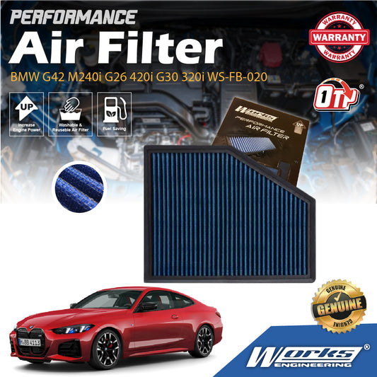 Works Engineering Air Filter Washable Suitable For BMW G42 M240i G26 420i G30 320i WS-FB-020 (Blue)