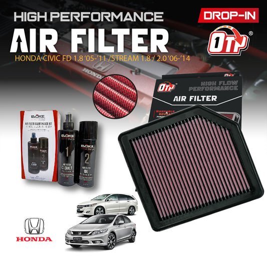 OTP Washable Drop In Air Filter Performance Honda CIVIC FD 1.8 2.0 Element Enjin Engin Penapis Cleaning Engine