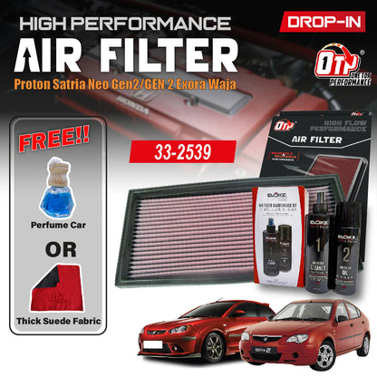 OTP Performance Drop In Air Filter 33-2539 Proton Satria Neo Gen2 GEN 2 Exora Waja Washable Penapis udara Enjin Kereta