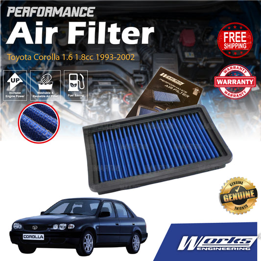 Works Engineering Drop In Air Filter Toyota Corolla 1.6 1.8cc 1993-2002 Element Enjin Engine 2004-2021 Penapis