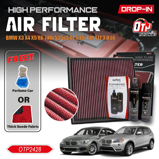 OTP Performance BMW X3 X4 X5 X6 740i 535i 3.0L 535i F10 F11 3.0 L6 K&N Drop in Air Filter 33-2428 Penapis Enjin