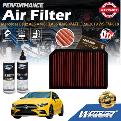 Works Engineering Air Filter Washable Suitable For Mercedes Benz A35 AMG CLA35 AMG 4MATIC 2.0 2019 WS-FM-018(Red)