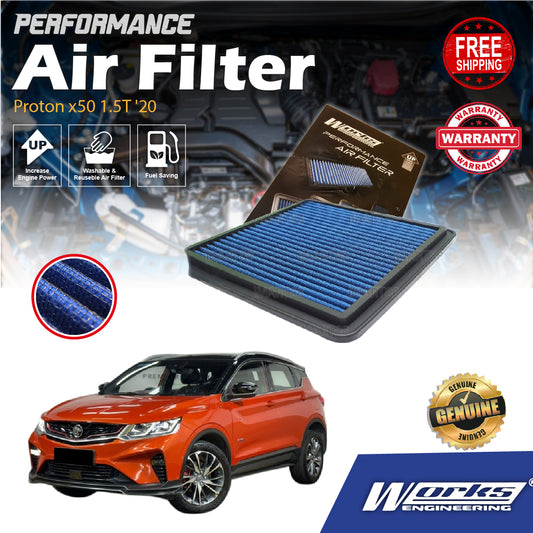 Works Engineering Air Filter Proton X50 1.5 Turbo 2020-ON Drop In Performance Penapis Enjin Horsepower Cleaner Oil