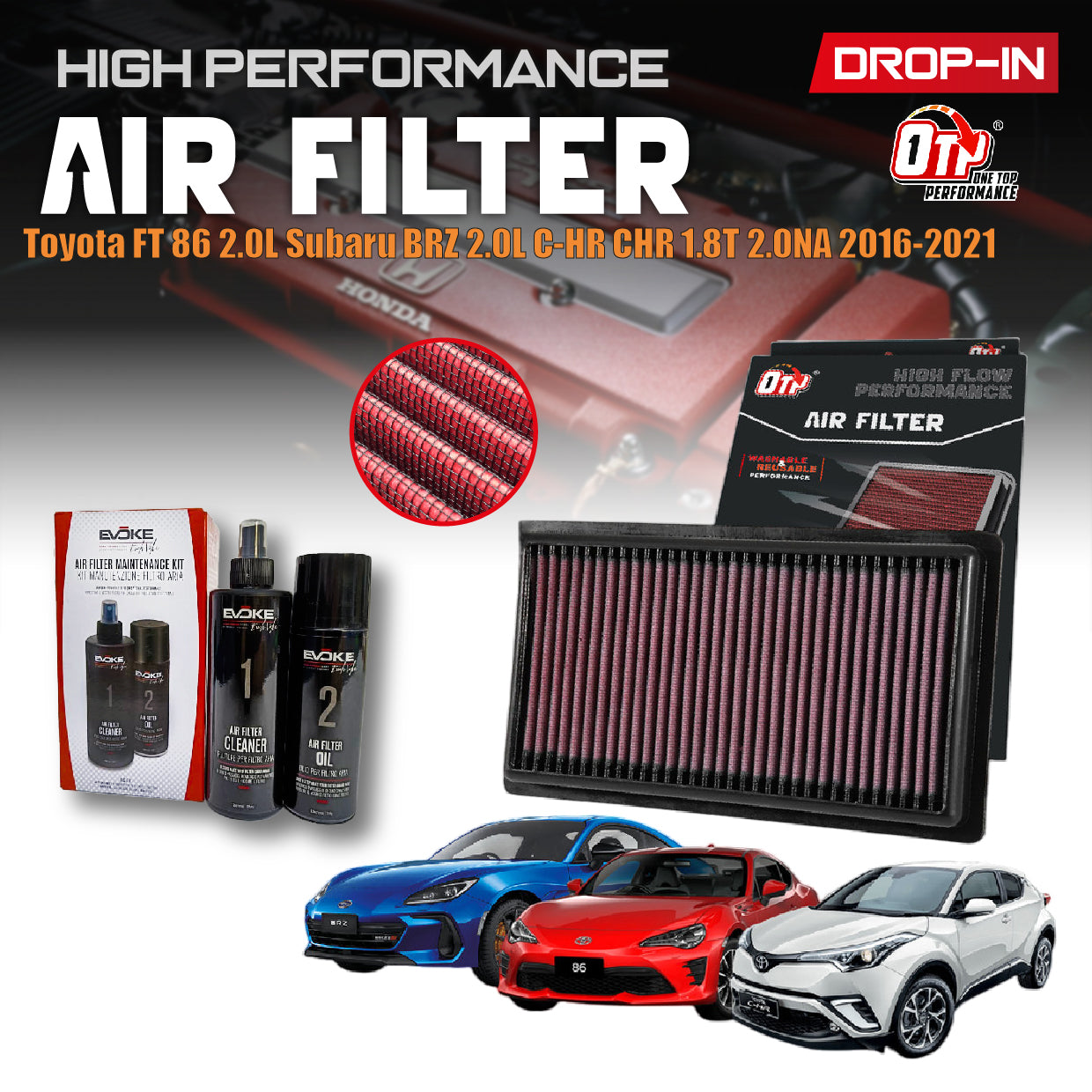 OTPerformance Air Filter Toyota FT 86 2.0L Subaru BRZ 2.0L C-HR CHR 1.8T 2.0NA 2016-2021 Altis 2020 Cleaner Oil