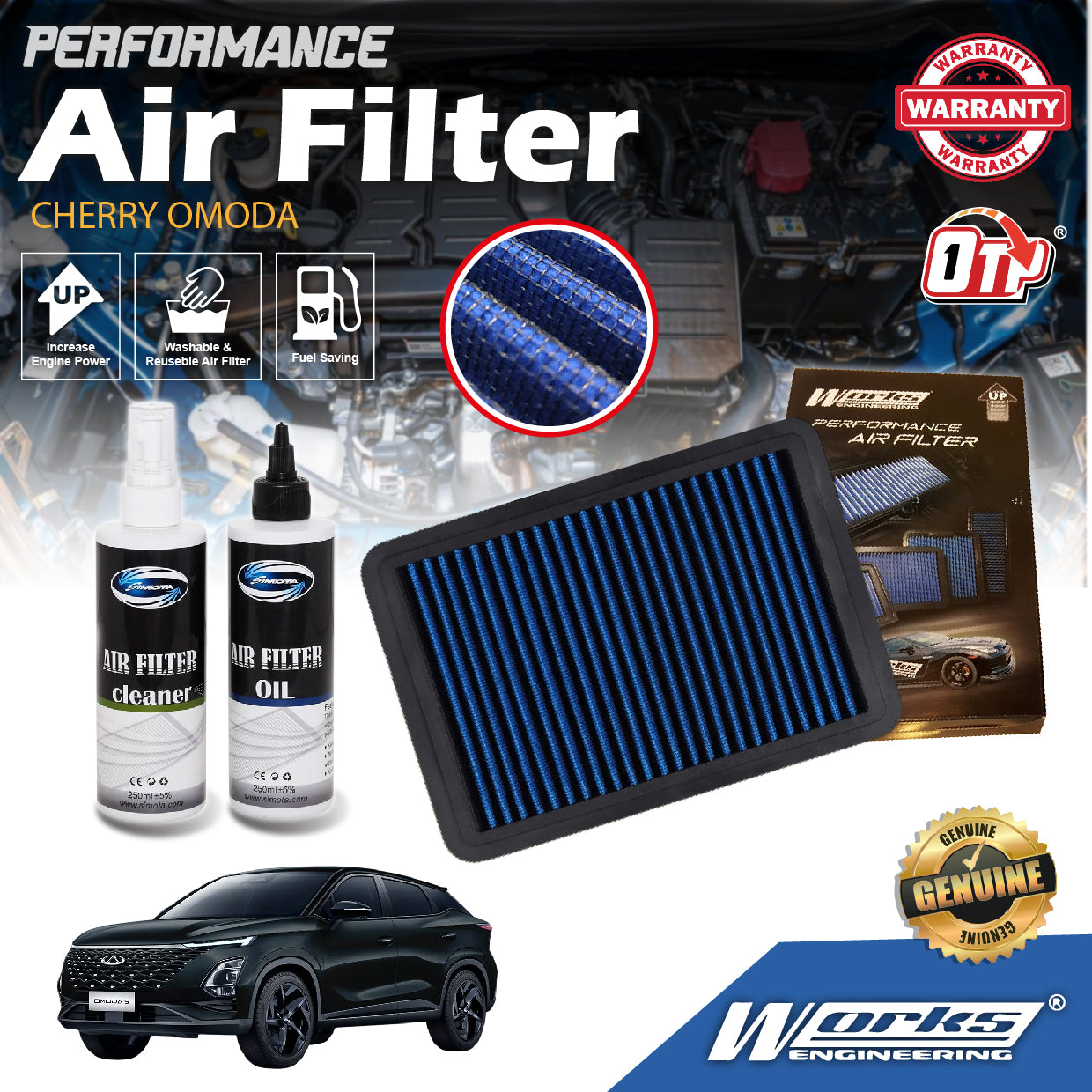 AIR FILTER WORKS ENGINEERING WS-FC-001 CHERY OMODA 5 1.5T PENAPIS UDARA ENJIN KERETA
