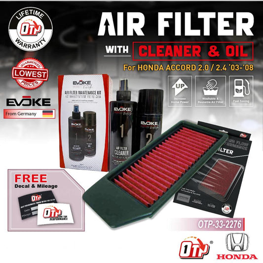 OTP Washable Drop In Air Filter Performance Honda ACCORD SDA 2.0 2.4 CC L4 2003-2008 Element Enjin Penapis