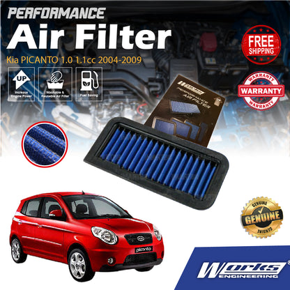 Works Engineering Drop In Air Filter Kia PICANTO 1.0 1.1cc 2004-2009 Element Enjin Engin Penapis Cleaning