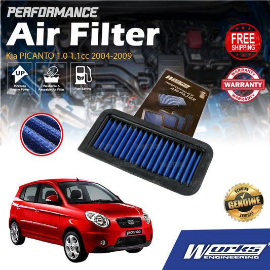 Works Engineering Drop In Air Filter Kia PICANTO 1.0 1.1cc 2004-2009 Element Enjin Engin Penapis Cleaning