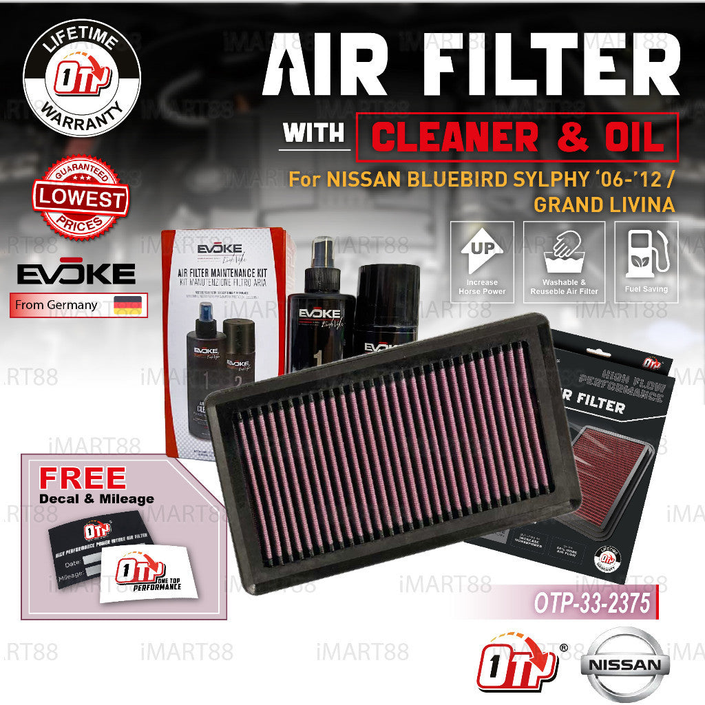 OTP Washable Drop In Air Filter Performance Nissan ALMERA NV200 LATIO SYLPHY GRAND LIVINA 06-17 Engine Penapis Udara