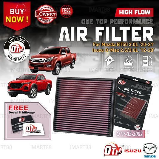 OTP Drop In Air Filter Performance mazda BT50 3.0L '20-21' ISUZU D-MAX 2.5\3.0L '12-20' Enjin Penapis udara clean kit
