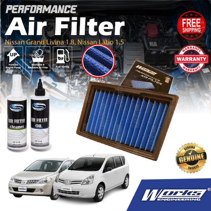Add HP+ Works Engineering Drop In Air Filter Nissan Grand Livina Latio Tiida Almera Sylphy High Performance Washable