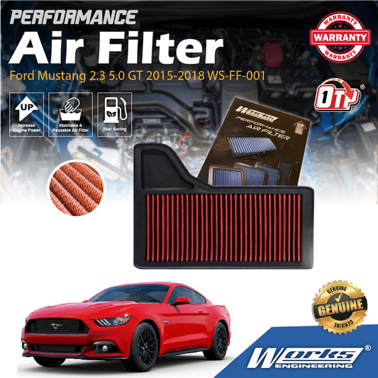 Works Engineering Air Filter Washable Suitable For Ford Mustang 2.3 5.0 GT 2015-2018 WS-FF-001 (Red)