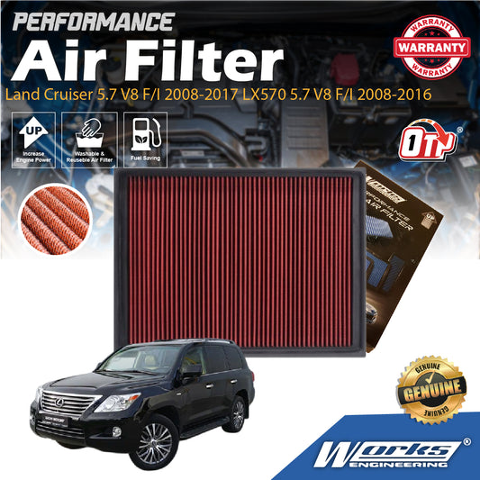 Works Engineering Air Filter Washable For Land Cruiser 5.7 V8 F/I 2008-2017 LX570 5.7 V8 F/I 2008-2016 WS-FT-025 (Red)