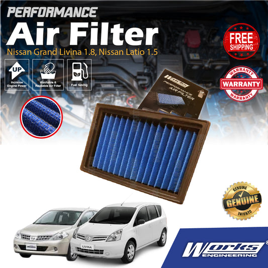 Add HP+ Works Engineering Drop In Air Filter Nissan Grand Livina Latio Tiida Almera Sylphy High Performance Washable