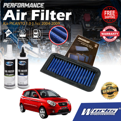 Works Engineering Drop In Air Filter Kia PICANTO 1.0 1.1cc 2004-2009 Element Enjin Engin Penapis Cleaning