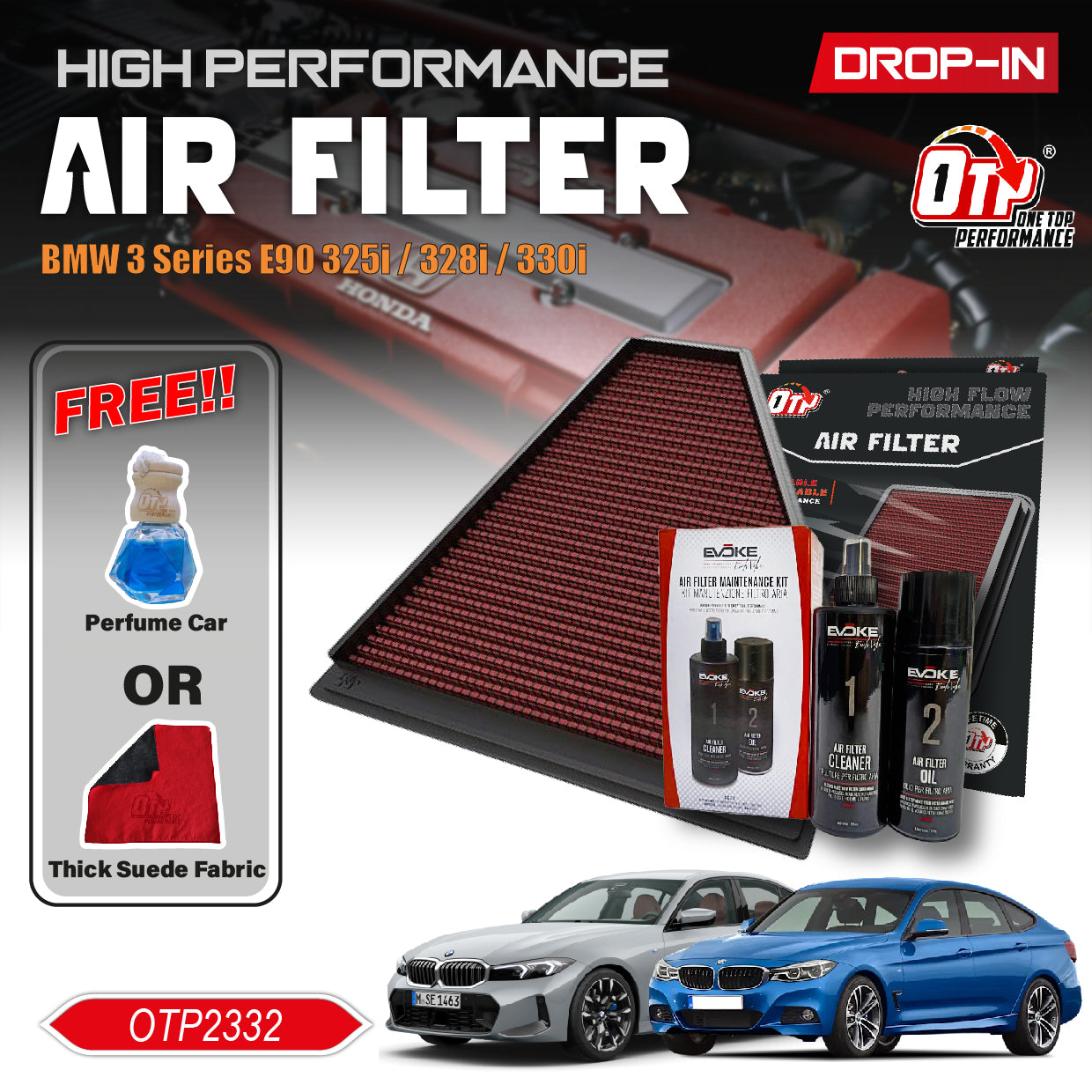OTP Performance Drop in Air Filter BMW 1 3 5 Series E87 E90 325i 328i 330i 130i 135i N52 Engine 33-2332 Penapis Udara