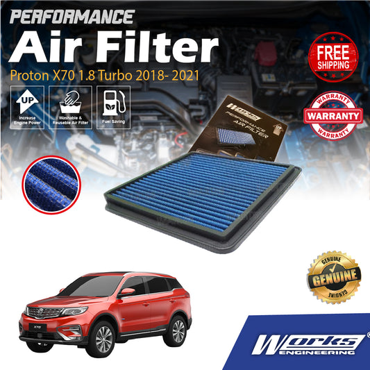 Works Engineering Air Filter Proton X70 1.8 Turbo 2018- 2021 Drop In Performance Penapis Enjin Horsepower Cleaner Oil