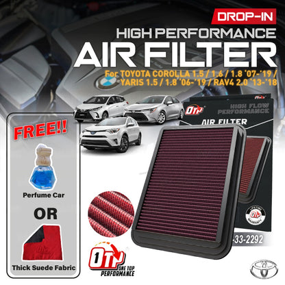 OTP Toyota VIOS NCP93 WISH SEPET ALTIS ZZE142 RAV4 VOXY NOAH 07-13 Drop In Air Filter Performance 07-13