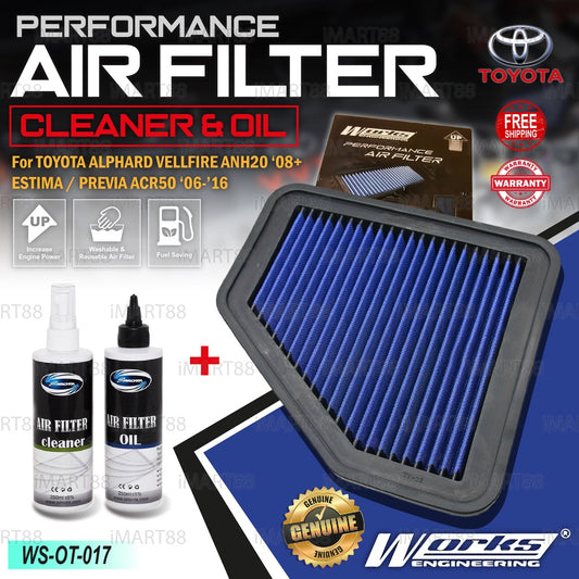 Works Engineering Drop In Air Filter Toyota Alphard Vellfire ANH20 2008+ Estima ACR50 2.0 2.4 3.5cc 2006-2016 Element