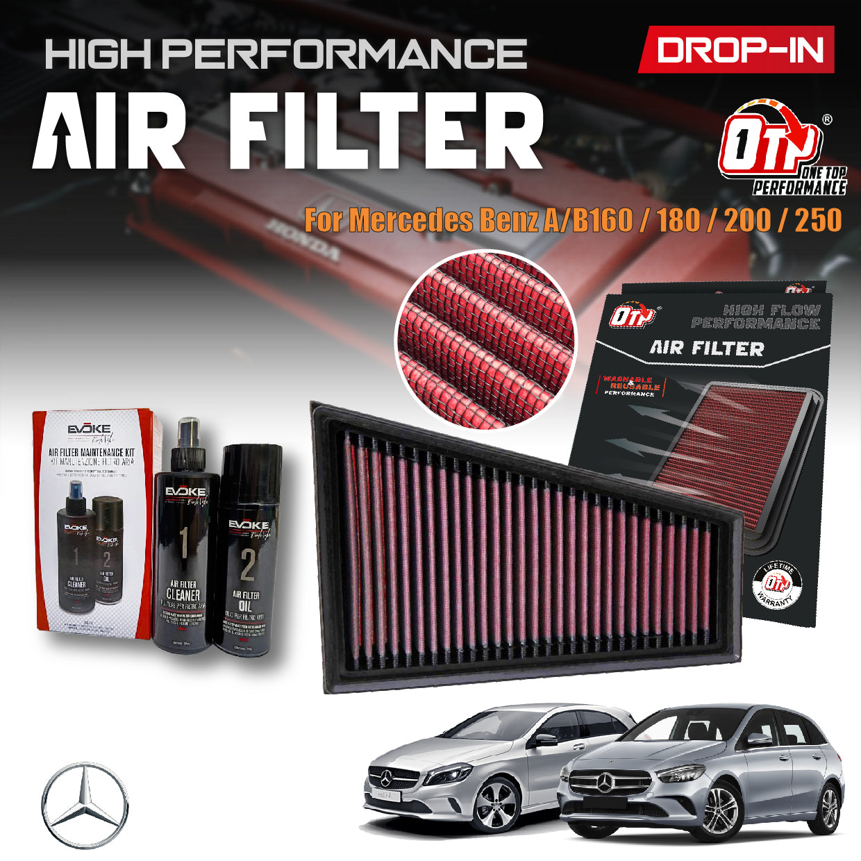 OTP Drop In Air Filter Performance Mercedes Benz CLA C117 X117 X156 '13-'19 CLA180 200 220 250 260 Enjin Penapis