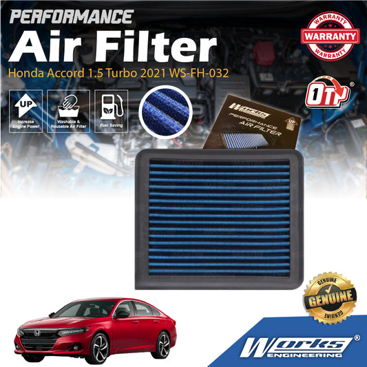 Works Engineering Air Filter Washable Suitable For Honda Accord 1.5 Turbo 2021 WS-FH-032 (Blue)