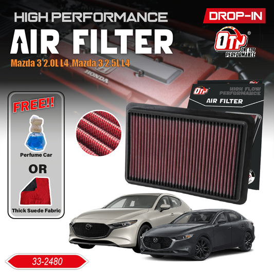 OTP Performance Drop In Air Filter 33-2480 Mazda 3 2.0L L4 ,Mazda 3 2.5L L4 Washable Penapis udara Enjin Kereta