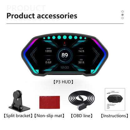 OTP-H024 P3 OBD2 Meter Gauge Meter Car GPS Alarm Speed Head-Up LCD display Water temp RPM Turbo Boost HUD engine status