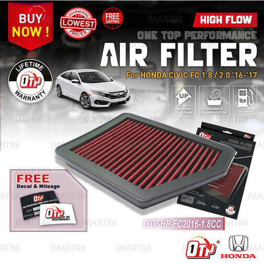 OTP Washable Drop In Air Filter Performance Honda Civic FC 1.8 non turbo 2016-2022 Enjin Engin Penapis Engine
