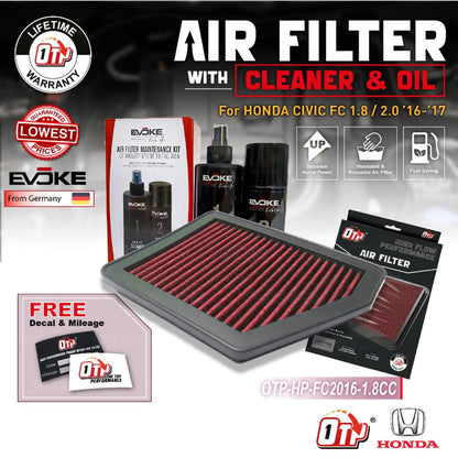 OTP Washable Drop In Air Filter Performance Honda Civic FC 1.8 non turbo 2016-2022 Enjin Engin Penapis Engine