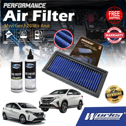 Perodua New Myvi Gen3 2018+ Aruz Toyota Vios NCP150 Yaris  Rush Works Engineering Drop In Air Filter Enjin Engine OT-021