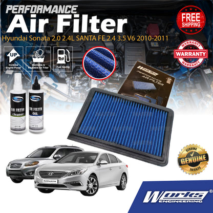 Works Engineering Drop In Air Filter Hyundai Sonata 2.0 2.4L SANTA FE 2.4 3.5 V6 2010-2011 Element Enjin Engin Cleaning