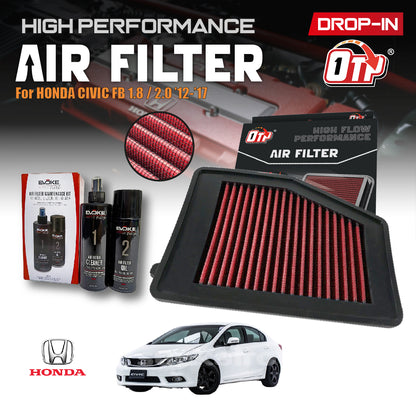 OTP Washable Drop In Air Filter Performance Honda CIVIC FB 1.8 2.0 2012-2017 Element Enjin Engine Penapis