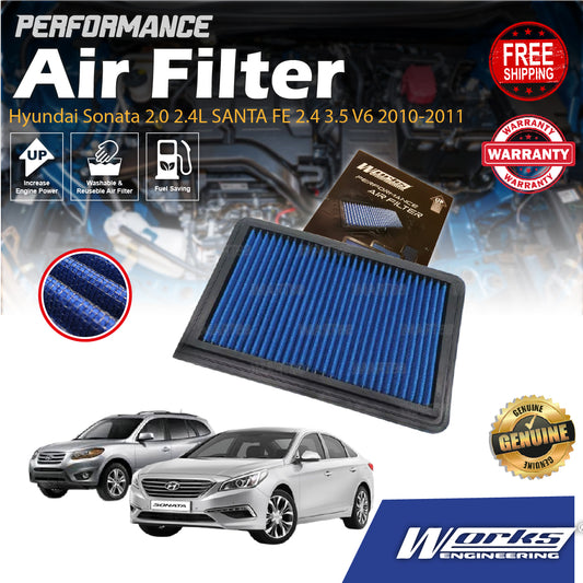 Works Engineering Drop In Air Filter Hyundai Sonata 2.0 2.4L SANTA FE 2.4 3.5 V6 2010-2011 Element Enjin Engin Cleaning