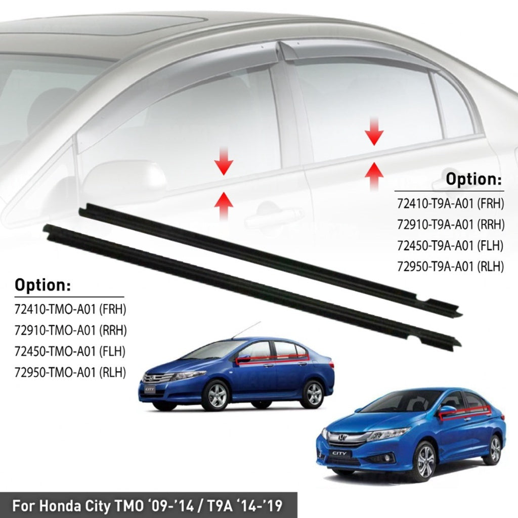 ORIGINAL HONDA CITY GLASS DOOR MOULDING 09-19 SEAL RUBBER OUTER STRIP WINDOW GETAH LUAR TINGKAP TMO T9A 72410-T9A-T01
