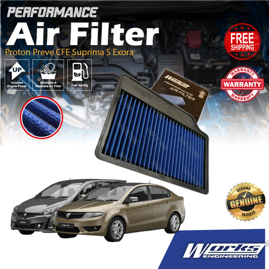Works Engineering Air Filter Proton Preve CFE Suprima S Exora Bold Turbo Drop In Performance Penapis Enjin + Horsepower