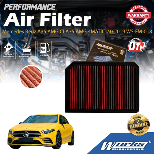 Works Engineering Air Filter Washable Suitable For Mercedes Benz A35 AMG CLA35 AMG 4MATIC 2.0 2019 WS-FM-018(Red)