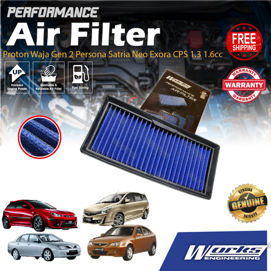 Works Engineering Air Filter Proton Waja Gen 2 Persona Satria Neo Exora CPS 1.3 1.6cc Drop In Performance Penapis HP+