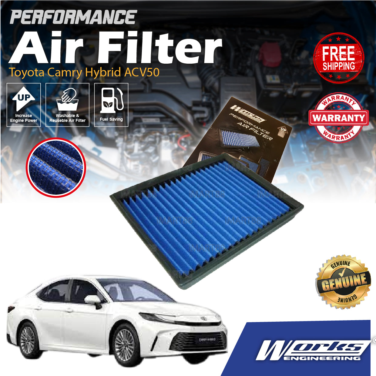 Works Engineering Drop In Air Filter Toyota Camry Hybrid ACV50 RAV4 Lexus ES300H HS250H LS460 LS600H 2.5cc 2012-2016