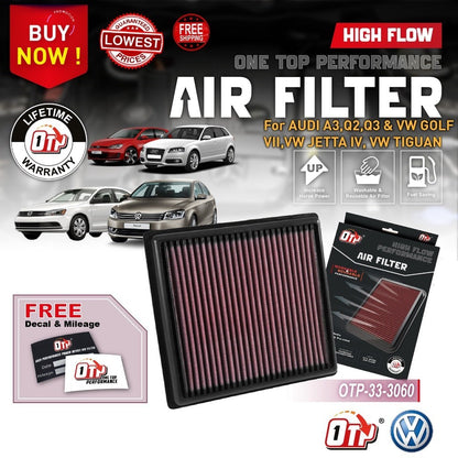 OTP Washable Drop In Air Filter Performance Volkswagen VW Audi A3 Q2 Q3 Jetta IV Golf WII Tiguan 1.4 TSI TFSI 33-3060