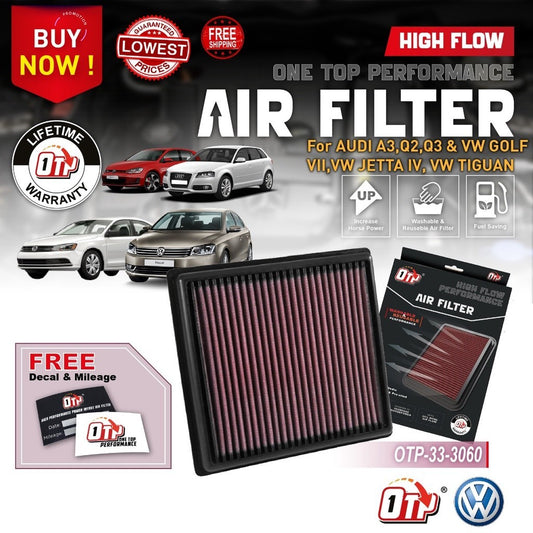 OTP Washable Drop In Air Filter Performance Volkswagen VW Audi A3 Q2 Q3 Jetta IV Golf WII Tiguan 1.4 TSI TFSI 33-3060